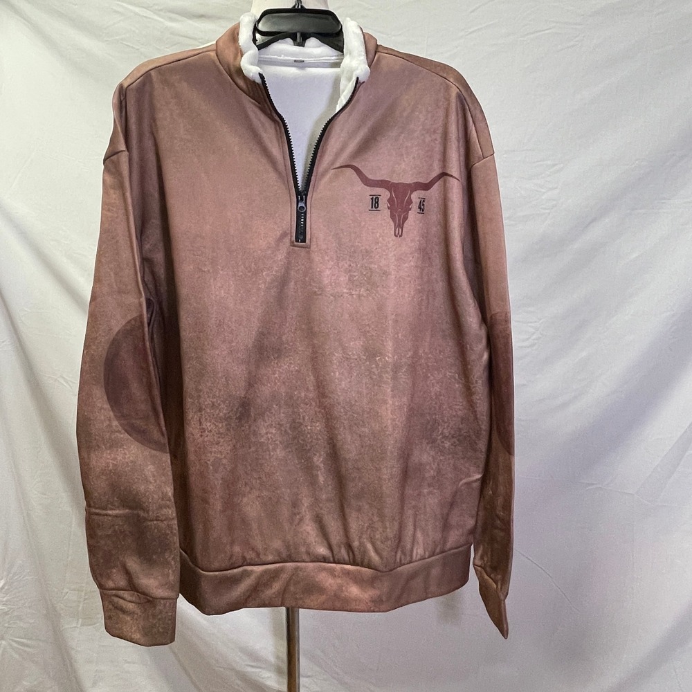 Brown Fleece Lined Western Themed‎ Half Zip Pullover Men's XXL